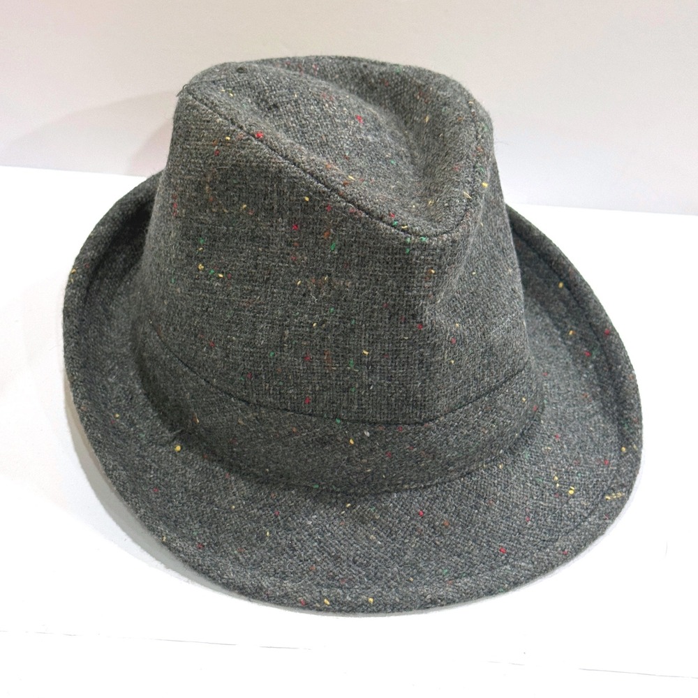 Gray Donegal Tweed Style Wool Blend Fedora Hat Multi Color Flecked Trilby